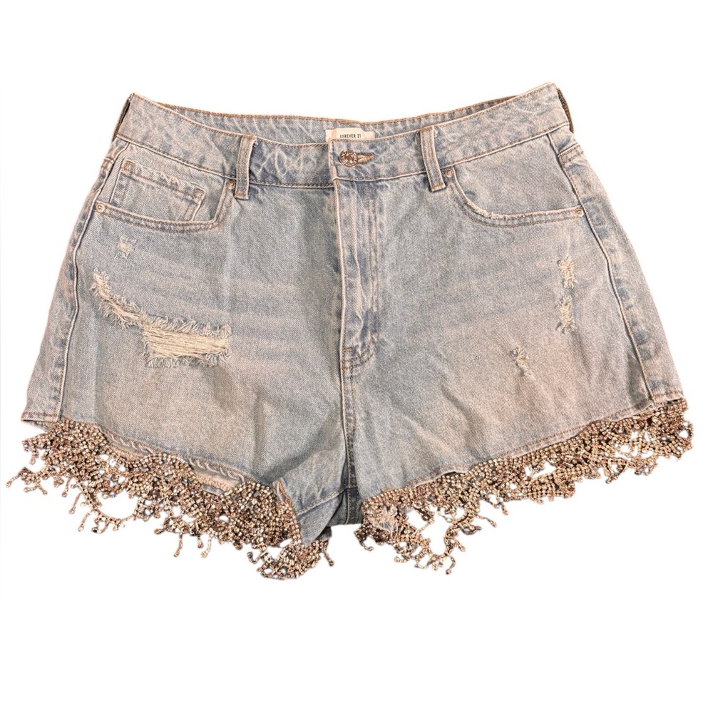 Forever 21 Retro High Rise Rhinestone Fringe Shorts Sz 30